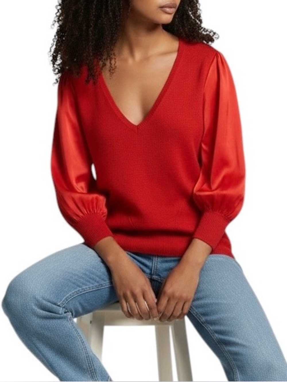 MANOUSH V-Neck 100% Silk Mix Media Knit Sweater Medium